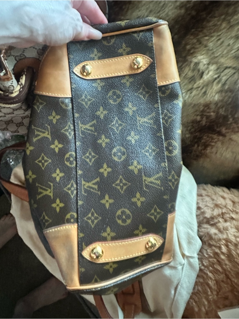 Louis Vuitton Brown Monogram Canvas Shoulder Bag with Tan Leather Trim - Picture 11 of 16